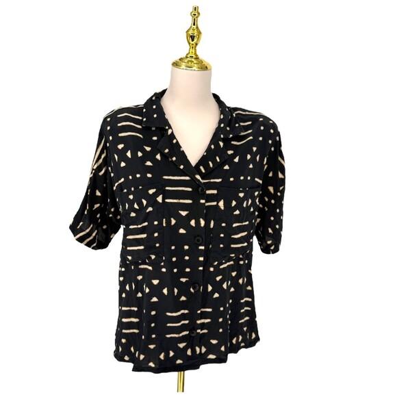 Linda Allard Ellen Tracy Silk Blouse Size 8 Boxy Abstract Collared Button Top - Picture 6 of 13